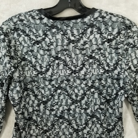 Vintage Top Women M Black White Floral Stretch Lace Square Neck Y2K Whimsigoth - Picture 4 of 9